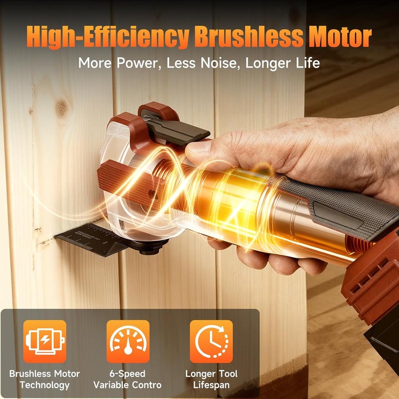 Fledukten Cordless Oscillating Tool Compatible with Milwaukee 18V Battery, 21000 OPM Brushless Motor, Smart Auto Mode, 6-Speed Multi Tool with 23 Accessories for Cutting & Sanding (Bare Tool) - Image 4